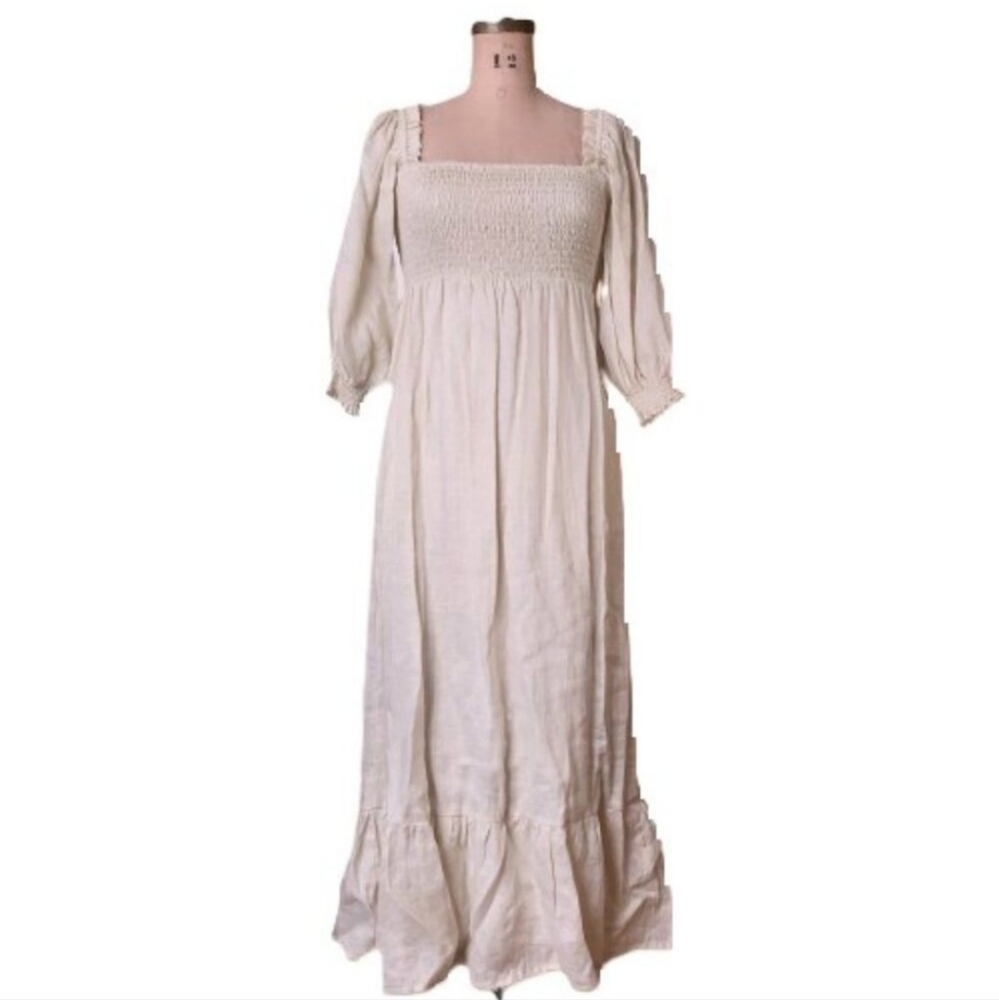 Faithfull the Brand linen maxi smocked dress, NWOT